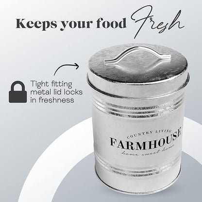 Amici Home Farmhouse Galvanized Canister | Dry Food Storage Container | Airtight Lid | 76 Oz Capacity | Farmhouse Décor | Rustic Metal Canister for Kitchen Countertop