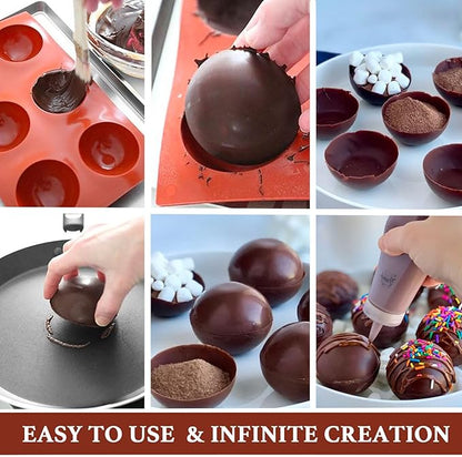 Hot Chocolate Cocoa Bomb Molds Hemisphere Silicone 2.5 Inch 3 Pack, Semi Ball Mould 6 Cavity Large Circular, BPA Free Non-Stick Half Sphere Holiday Valentine DIY Cake Jelly Dome Mousse