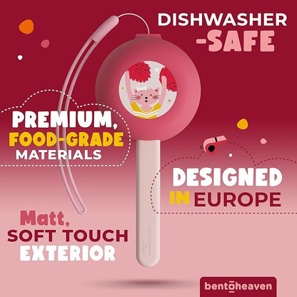 Bentoheaven Kids Travel Utensils with Case, Food-Grade Stainless Steel & BPA-Free Plastic, Travel Kid Cutlery Set, Dishwasher Safe Fork, Spoon & Case, Reusable Flatware, Silverware for Kids (Cats)