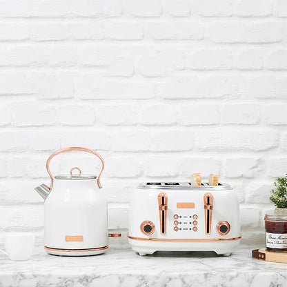 Haden Heritage 1.7 Liter Stainless Steel Electric Kettle, Hot Water Kettle with 360-Degree Base and Auto Shutoff, Ivory & Copper