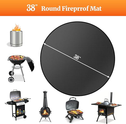 38" Round Fire Pit Mat for Solo Stove Bonfire/Under Grill Mat for Outdoor Grill Fireproof Waterproof Oil-Proof, 4 Layers Fireproof Mat Fireplace Mats BBQ Solo Stove Mats for Deck Patio Grass Smoker