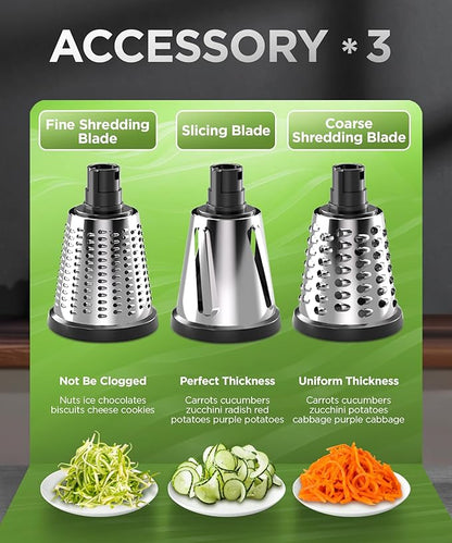 Rotary Cheese Grater Hand Crank, Cheese Shredder/Slicer/Chopper with Large Caliber and Strong Suction Base, 3 Blades for Potatoes/Nuts/Vegetables, Easy to Use Clean for Home