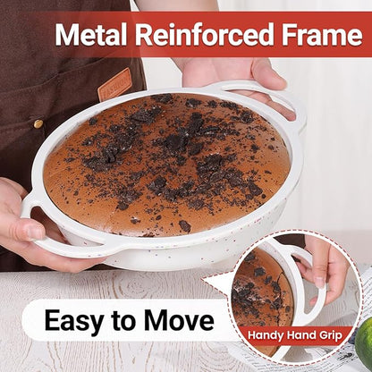 9 Inch Round Cake Pan, Metal Reinforced Frame Silicone Cake Mold for Baking with Handle Easy to Move Confetti