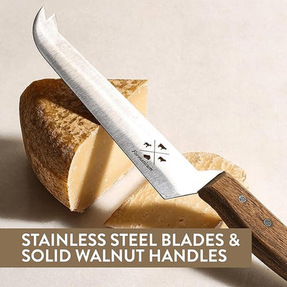 Formaticum - Professional Tasting Cheese Knife - 7" x 1.25" All Types of Cheese Slicer, Stainless Steel Blade, Fork Tip and Walnut Handle, Great Cheese Charcuterie Accessories - Handmade in Italy