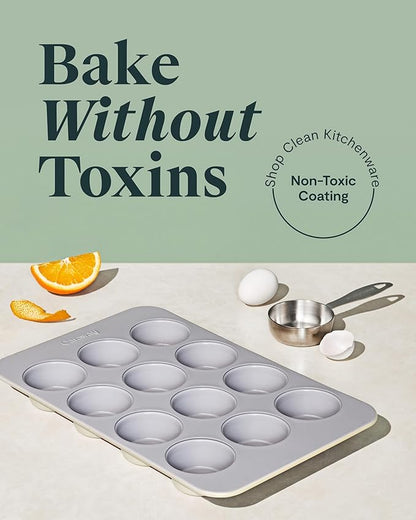 Caraway Non-Stick Ceramic 12-Cup Muffin Pan Duo - Naturally Slick Ceramic Coating - Non-Toxic, PTFE & PFOA Free - Perfect for Cupcakes, Muffins, and More - Sage
