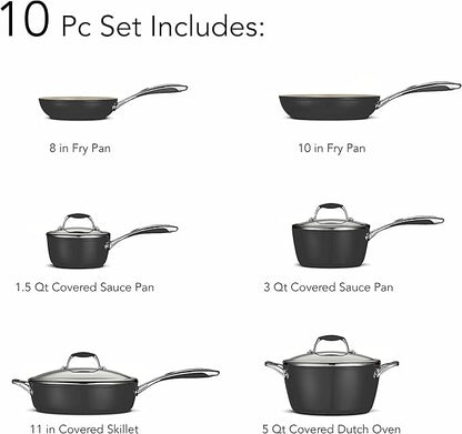 Tramontina 80110/525DS Gourmet Ceramica Deluxe Cookware Set, Non Stick Ceramic Interior, 10-Piece, Metallic Black, Made in Italy