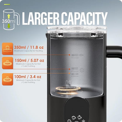 Milk Frother, Electric Milk Frother and Steamer 4 in 1 Automatic Coffee Steamer Frother, 11.8OZ / 350ML Warm and Cold Foam Frother for Coffee,Latte, Cappuccino, Macchiato, Hot Chocolate