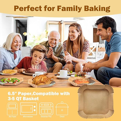 200 Pcs 6.5" Air Fryer Liner,Square Baking Parchment Airfryer Paper Unbleached Disposable Non-stick & Non-Leak & Non-Washing Paper Liner for 3-5 QT Air Fryer Basket
