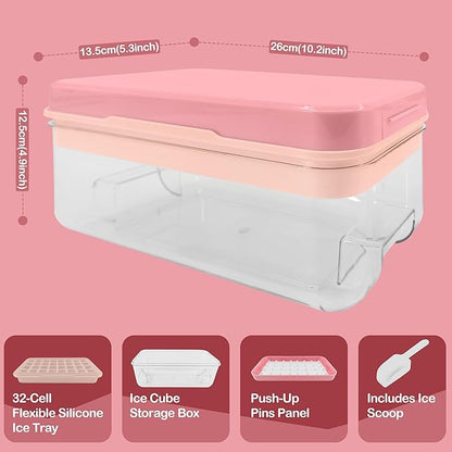 Satax Silicone & Plastic Ice Cube Trays with Lids and Bin - Durable, BPA-Free, Easy Release, Perfect for Cocktails, Coffee & More (1, pink)
