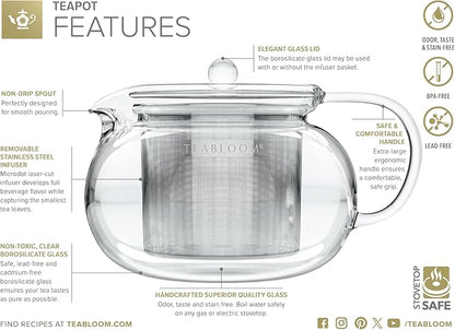 Teabloom Kyoto 2-in-1 Tea Kettle/Tea Maker – Heatproof Glass Teapot with Removable Loose Tea Filter – Tea Connoisseur's Choice