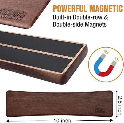 HOSHANHO Knife Magnetic Strip, Acacia Wood Powerful Magnetic Knife Strips, Magnetic Knife Holder for Wall 10 Inch Use as Magnetic Tool Organizer, Home Organizer