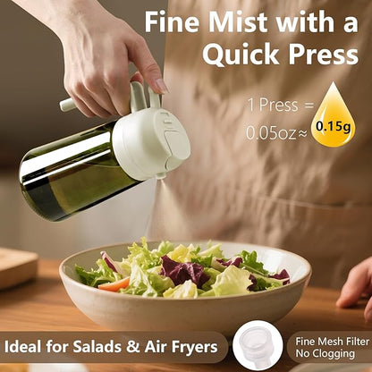 Olive Oil Dispenser and Oil Sprayer – 16oz/470ml Glass Light-Proof Oil Pourer for Kitchen, Air Fryer, Cooking, Salad, and BBQ