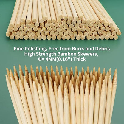 6" Bamboo Wood Skewers for BBQ, Kabob, Appetizer, Fruit, Sausage, Chocolate Fountain, Natural Wooden Barbecue Kebob Skewer Stick, Organic Food Sticks for Grilling, Kitchen (Φ=4mm Thick, 100PCS)