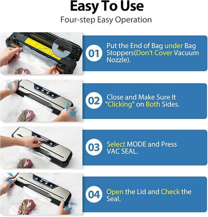 Vacuum Sealer Machine, with Starter Kit and 2-Year Warranty, Beelicious Automatic Air Sealing for Food Storage, Build-in Cutter, Moist Mode, EXT-VAC