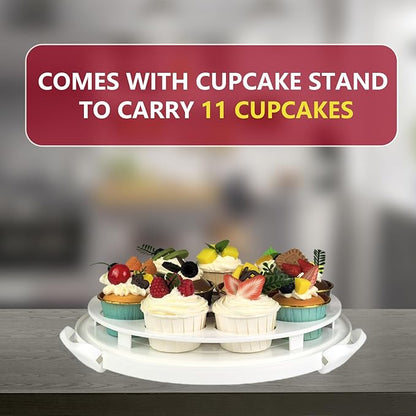 TMRIOPELP Tall Cake Carrier with Lid and Handle Insulated Cake Container Cake Transport Carrier Ideal for Pies Cupcakes and Pastries Perfect for Safe and Secure Cake Delivery (Red, 12 inch)