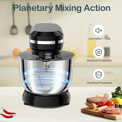 Household Stand Mixer with 6.5 Quart Bowl, Electric Food Mixer 10+p Speeds 660W, Kitchen Tilt-Head Bread Dough and Cake Mixers with Dough Hook, Whisk, Beater, Splash Guard and Egg Separator (Black)