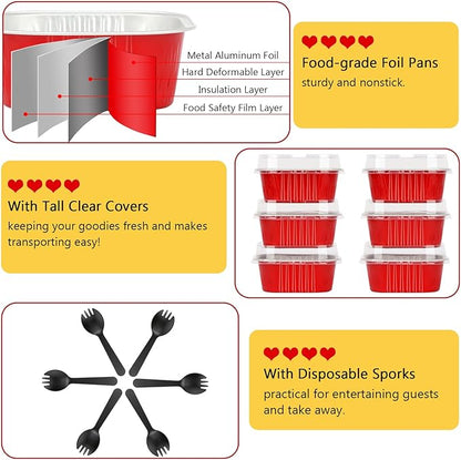 120pack 5oz Mini Cake Pans with Lids,LNYZQUS Foil Cupcake Cups Small Brownie Baking Tins,Square Disposable Ramekins Cheesecake Containers for Christmas-Red