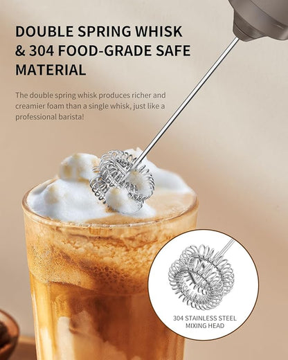 CIRCLE JOY Portable Rechargeable Milk Frother Hanheld, Dual Spring Whisk Electric Coffee Frother Wand Drink Mixer for Matcha Lattes Cappuccino, Kitchen Gifts, Brown