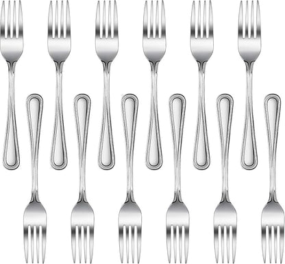 New Star Foodservice 58468 Bead Pattern 18/0 Stainless Steel, Dinner Fork 7.7-Inch Set of 12