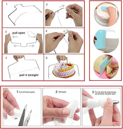 193 Pcs Cake Decorating Kit with Cake Turntable,Cake Leveler,24 Numbered Icing Tips,2 Spatulas,2 Couplers,3 Comb Scrapers,50 Pastry Bags,50 Paper Cupcake Liners,50 Cake Flags