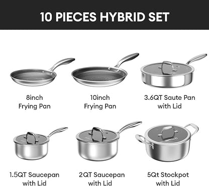 COOKER KING Stainless Steel Cookware Set, Pots and Pans Set Non Stick, Hybrid Ceramic Cookware,Non-Stick Frying Pans, Saucepans, Saute Pan & Stock Pot, Non-Toxic, Oven Safe, Induction Compatible