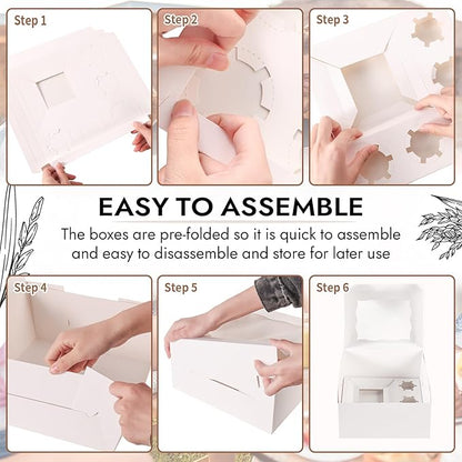 JCD 8 Packs 1+5 Cupcake Box Combo with Clear Window,1 small Cake and 5 Cupcakes Box with insert and Stickers, for Family Birthday Party Mother's day (1+5/8pcs)