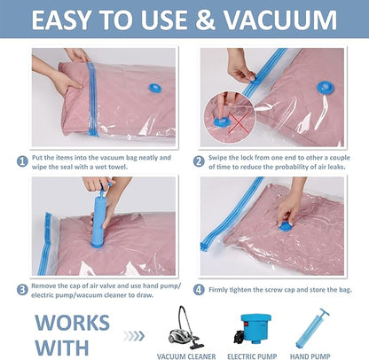 15 Pack Vacuum Storage Bags with Hand Pump, 80% Space Saver Vacuum Seal Storage Bags for Clothing, Travel Lugggage, Blankets, Comforters