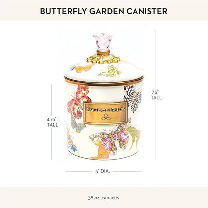 MACKENZIE-CHILDS Butterfly Garden Enamel Canister, Pretty Kitchen Storage Container with Lid, Small