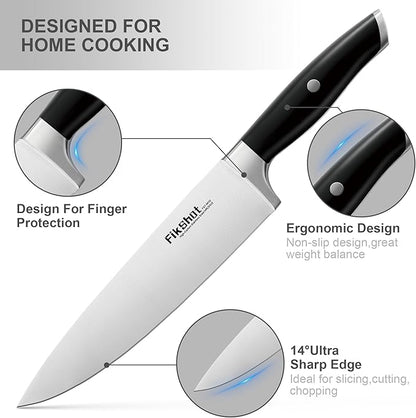 Knife Block Set, FIKSHOT Kitchen Knife Sets, High Carbon Stainless Steel Full Tang Knife set, Razor-Sharp Blade Rust Resistant, Professional Chef's Knife for Home Cooking (BLACK)