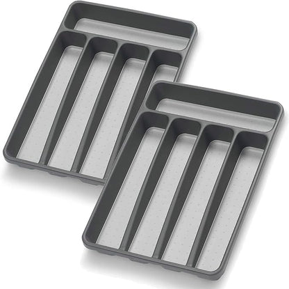 Silverware Organizer 2 Pieces Utenisl Organizer Holder Kitchen Drawer Organizer Plastic Silverware Tray for Drawer Flatware Organizer 5 Compartment Black