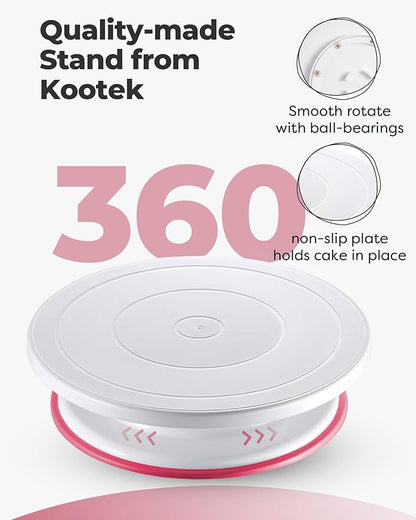 Kootek 71PCs Cake Decorating Kit, Baking Supplies Tools - Includes Cake Stand Turntable, 12 Icing Piping Tips Set, 2 Frosting Spatulas, 3 Scrapers, 50+2 Piping Bags, Coupler, Video Tutorial, Booklet