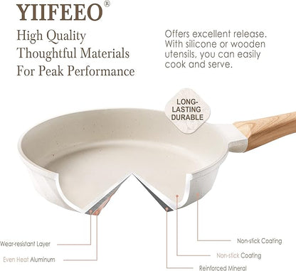 Non Stick Frying Pans - Granite Frying Pan Set Nonstick Frying Pan with Lid Egg Pan Omelette Pans for Cooking Pan Set, Kitchen Skillet Set Induction Cookware Chef's Pan Gift, 8", 9.5" &11"