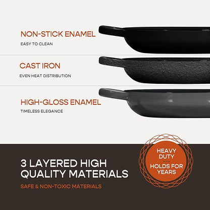 Enameled Cast Iron Dutch Oven for Sourdough Bread Baking | 6 Quart Pot with Lid | 10 Inch Ceramic Enamel Thick Coated Cookware Set with Non Stick Silicone Baking Mat for Cooking (Grey)