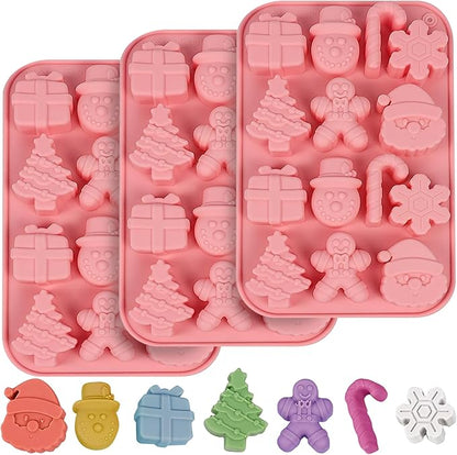 Christmas Molds Silicone Chocolate Molds Christmas Tree Santa Claus Gingerbread Cane Candy Molds 3pcs for Resin, Ice Cube, Soap, Cake Topper