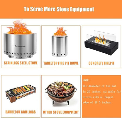 20 Inch Fireproof Mat for Outdoor Grill & Fire Pit - Amazstove Round Heat Resistant BBQ Mat, Under Grill Mat & Deck Protector for Patio, Lawn, Wood Decks（Glossy Black） (Black, 20 inch)