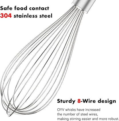 304 Stainless Steel Whisk Set, Dishwasher Safe Rustproof Metal Whisk, Professional Balloon Wire Whisks for Kitchen Cooking, Perfect For Blending, Whisking, Baking, Beating, 3 Packs (8" 10" 12")