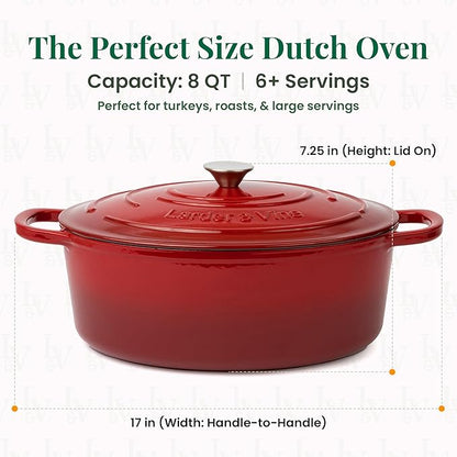 Larder & Vine Enameled Cast Iron 8 qt Dutch Oven Pot with Lid | Bread Baking | Compatible on All Cooktops & Oven Safe to 500° F | Great for Sourdough Bread | Cabernet