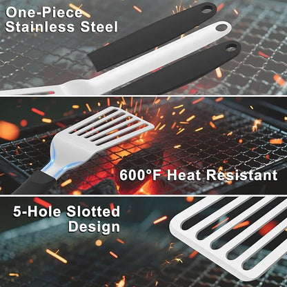 Stainless Steel Fish Spatula, 11.3 inch Metal Spatulas for Cast Iron Skillet, Kitchen Turner with Silicone Handle for Cooking, Grilling, Flipping, Egg, Cookie, Pancake and Burger (Small)