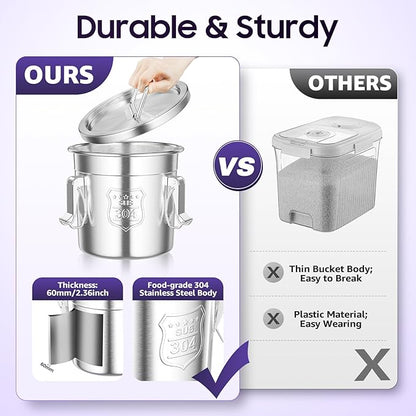 304 Stainless Steel Airtight Canister for Kitchen, 1.59Gal Canisters Container with Lids and Sturdy Locking Clamp,Bucket Food Storage Containers Airtight for Flour Coffee Bean Tea (6L)