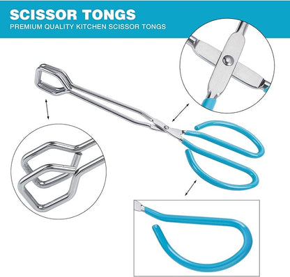10-Inch Stainless Steel Scissor Tongs, MSY BIGSUNNY Kitchen Food Tongs with Non-slip, Comfort-Grip Handle, Heavy Duty Cooking Tongs - 2 Pack, (Blue)
