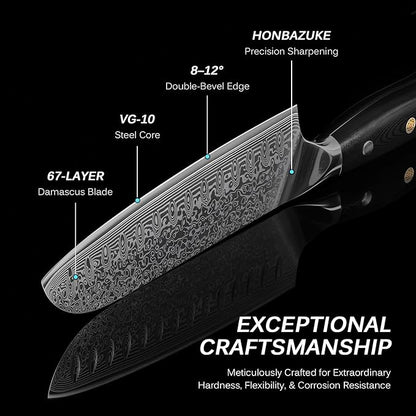 KYOKU Santoku Knife - 7" - Shogun Series - Japanese VG10 Steel Core Forged Damascus Blade - with Sheath & Case
