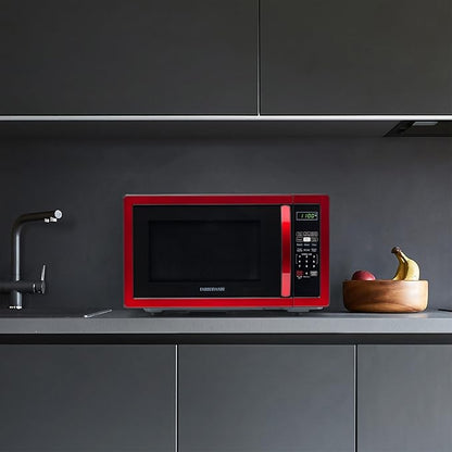 Farberware 1.1 Cu. Ft. Countertop Microwave Oven – 1000 Watts Power, Auto Cook Settings, Defrost, Easy Clean and Child Safety Lock - Metallic Red