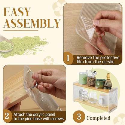 2Tier Matcha Whisk Set Organizer Station - Aesthetics Pine Wood Coffee Bar Accessories Station Organizer