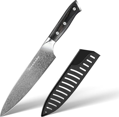 8 Inch Chef Knife 5Cr15MoV High Carbon Steel Professional Kitchen Knife Razor Sharp Blade with Non Slip natural colorwood Handle and Gift Box Blade Guard Finger Guard Sharpener Included
