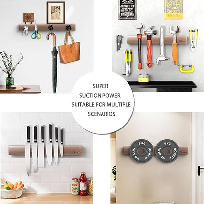 16 Inch Acacia Wood Magnetic Knife Holder Wall Mount - Heavy Duty Knife Magnet Strip for Refrigerator, Kitchen Cabinet & Countertop Storage