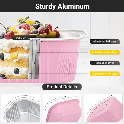 EUSOAR Aluminum Foil Baking Cups with Lids, 10oz 100pcs Creme Brulee Ramekins Disposable, Muffin Cups for Baking, Mini Cake loaf Bread Containers Pans Flan with Lids for Party Favor Birthday