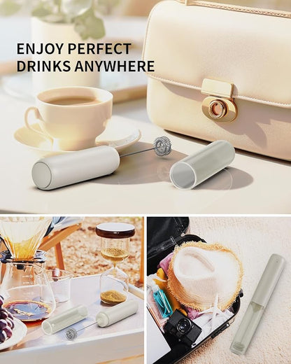 CIRCLE JOY Portable Rechargeable Milk Frother Hanheld, Dual Spring Whisk Electric Coffee Frother Wand Drink Mixer for Matcha Lattes Cappuccino, Kitchen Gifts, Beige