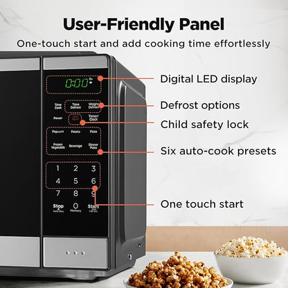 BLACK+DECKER Countertop Microwave Oven 0.9 Cu Ft, 6 Auto Menus, Child Lock, Memory Function, 10 Power Levels, Easy One-Touch Start, Digital Panel, 900W