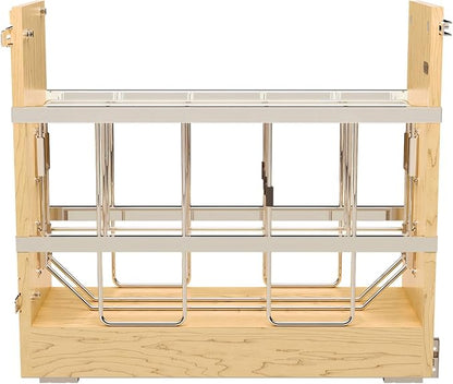 Rev-A-Shelf 8" Wooden Pullout Shelf Bakeware Organizer for Base Kitchen Cabinets with Soft Close and 100 Pound Ball-Bearings, 447-BCBBSC-8C
