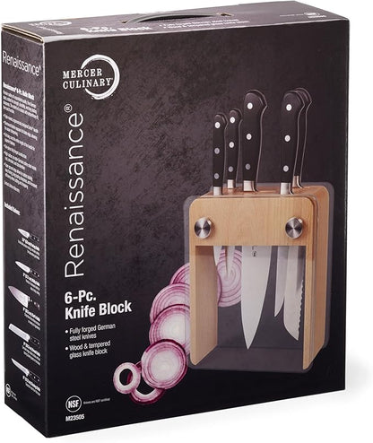 Mercer Culinary - M23505 Renaissance Forged Knife Block Set, 6-Piece, Wood Block with Tempered Glass